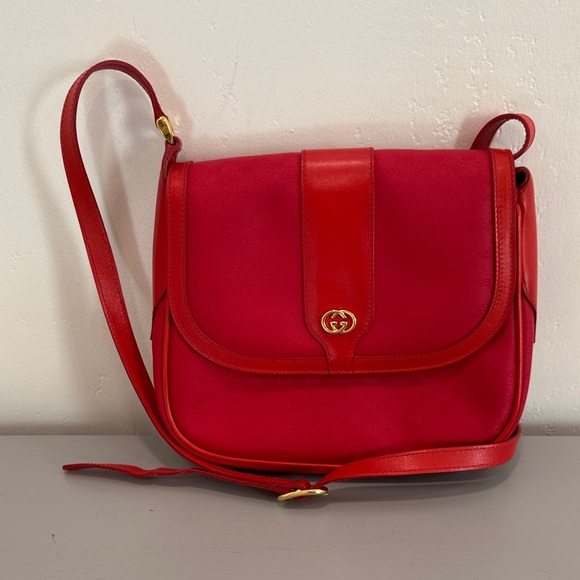 Gucci Handbags - Gucci Red Leather Crossbody Bag with Gold GG Accent